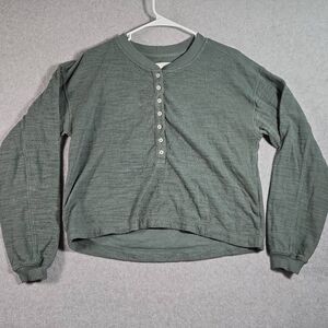 Aerie Waffle knit Long Sleeve Henley XS Sweatshirt Top